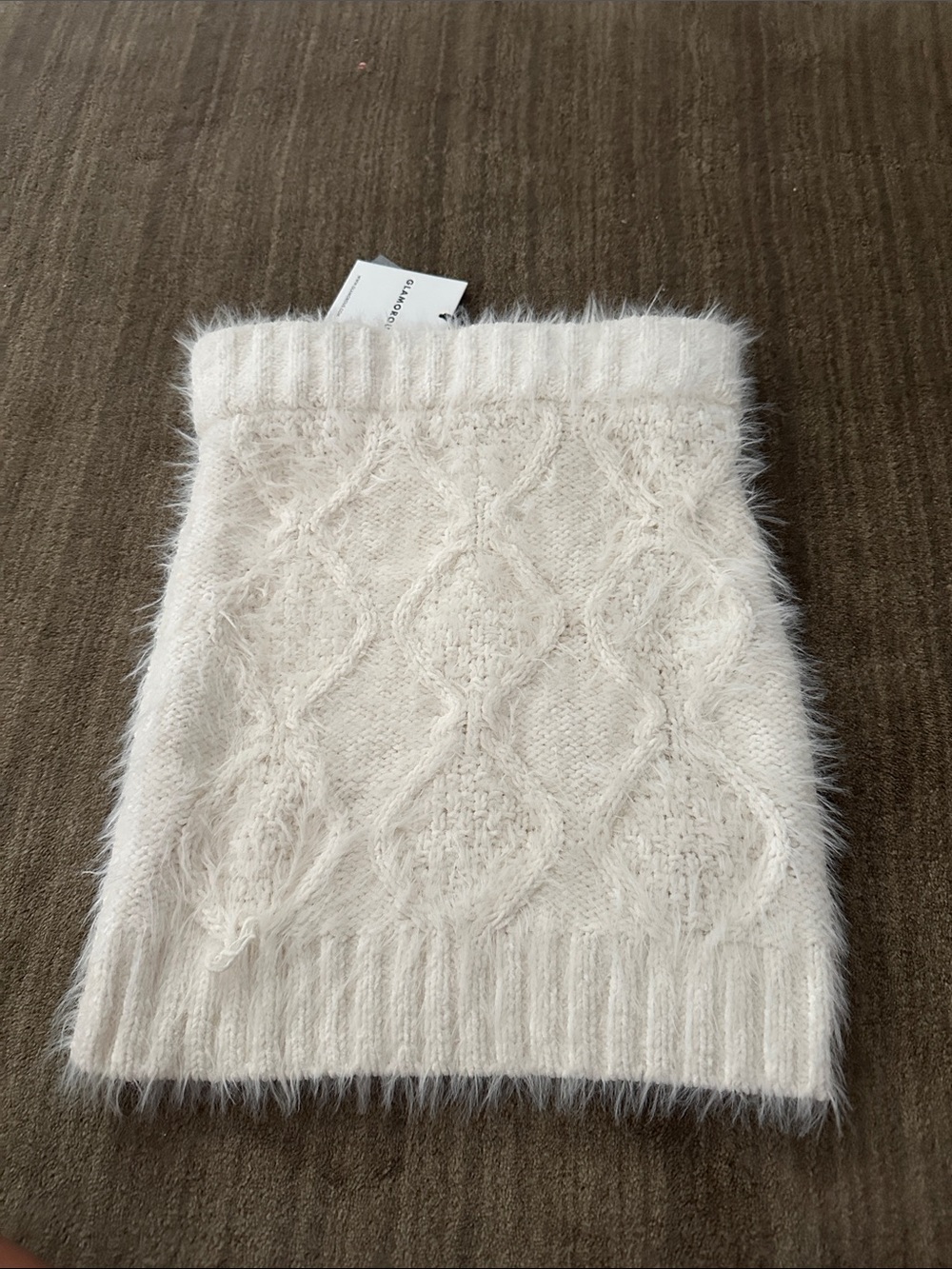 White Fuzzy Cable Knit Mini Skirt